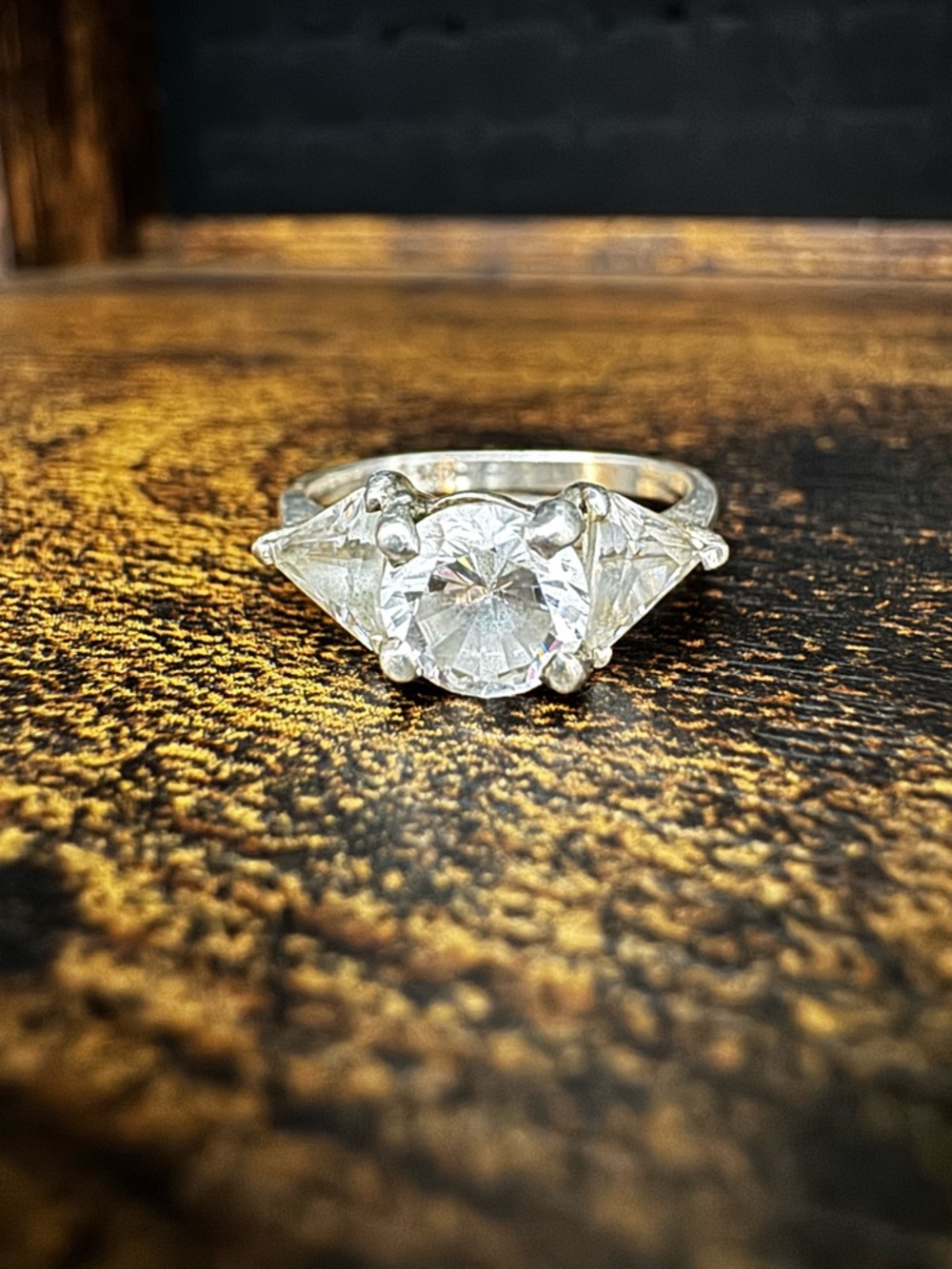 Three-Stone Clear Crystal Ring in Silver